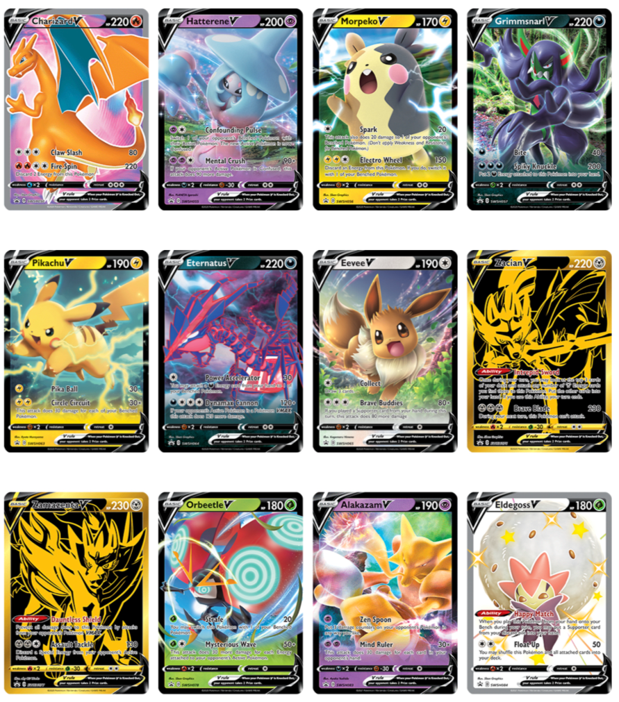 Pokémon TCG full-art card assortment with multiple V cards and rare designs
