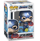 Funko Pop Captain America figure in box with metallic blue helmet and shield, 1198