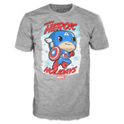 Grey unisex graphic T-shirt with cartoon Captain America character and stars
