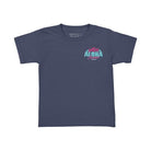 Navy kids’ T-shirt with small “Aloha” Stitch logo on chest