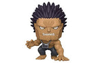 Vinyl character figurine with spiky black hair, frown, bare chest, clenched fist
