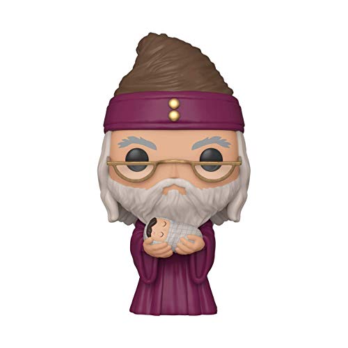 Collectible vinyl figure of an elderly wizard with purple robe, glasses, holding baby