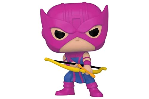 Hawkeye POP vinyl figure with purple mask and suit, yellow bow and purple boots