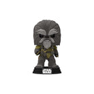 Krrsantan flocked vinyl figure, dark gray fur, gold harness and outfit, on round base