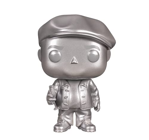 Metallic silver vinyl collectible figure in hat and jacket, centered full body
