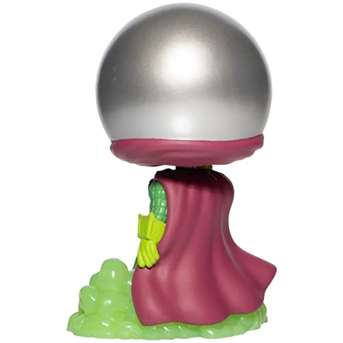 Glow-in-the-dark action figure back view, silver helmet, green suit, magenta cape, green base