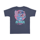 Navy kids T-shirt with large Stitch "Aloha Summer" graphic on the back