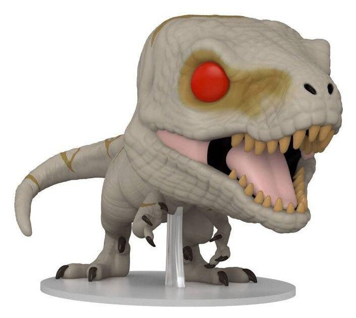 Funko Pop! Atrociraptor (Ghost) vinyl figure close-up, red eye and jagged teeth, on stand