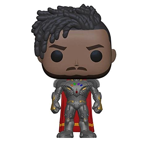 Collectible vinyl figure of armored character with dreadlocks, red cape and gloves