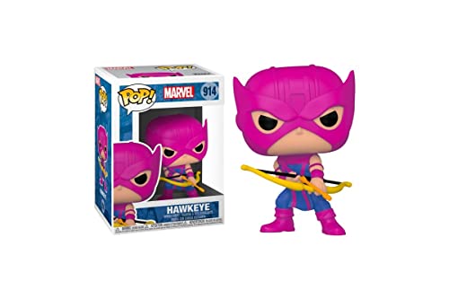 Hawkeye POP vinyl figure in box, purple masked hero with yellow bow