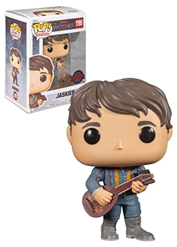Vinyl Jaskier figure with brown guitar, blue jacket and jeans, in retail box