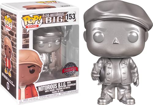 Metallic silver vinyl figure with box, wearing hat and jacket, three-quarter view