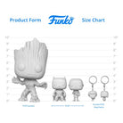 Funko size chart graphic with POP! Jumbo, POP!, and Pocket POP keychains