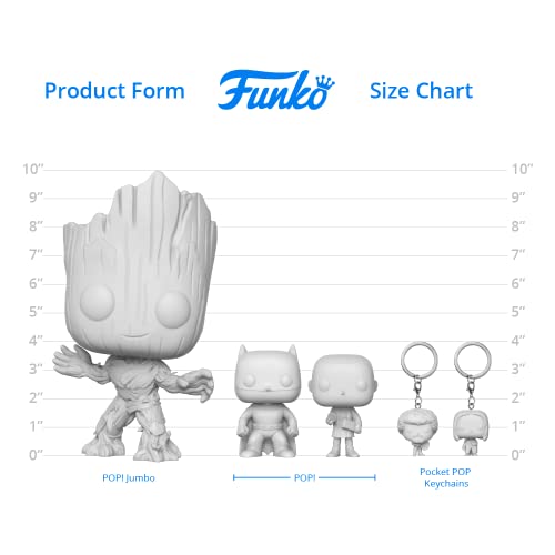 Funko size chart graphic with POP! Jumbo, POP!, and Pocket POP keychains