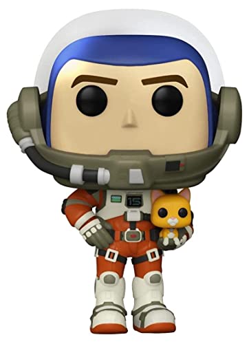 Buzz Lightyear vinyl figure with blue helmet and orange space suit, holding small robot