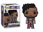 Collectible vinyl figure in retail box, armored character with dreadlocks and raised hand