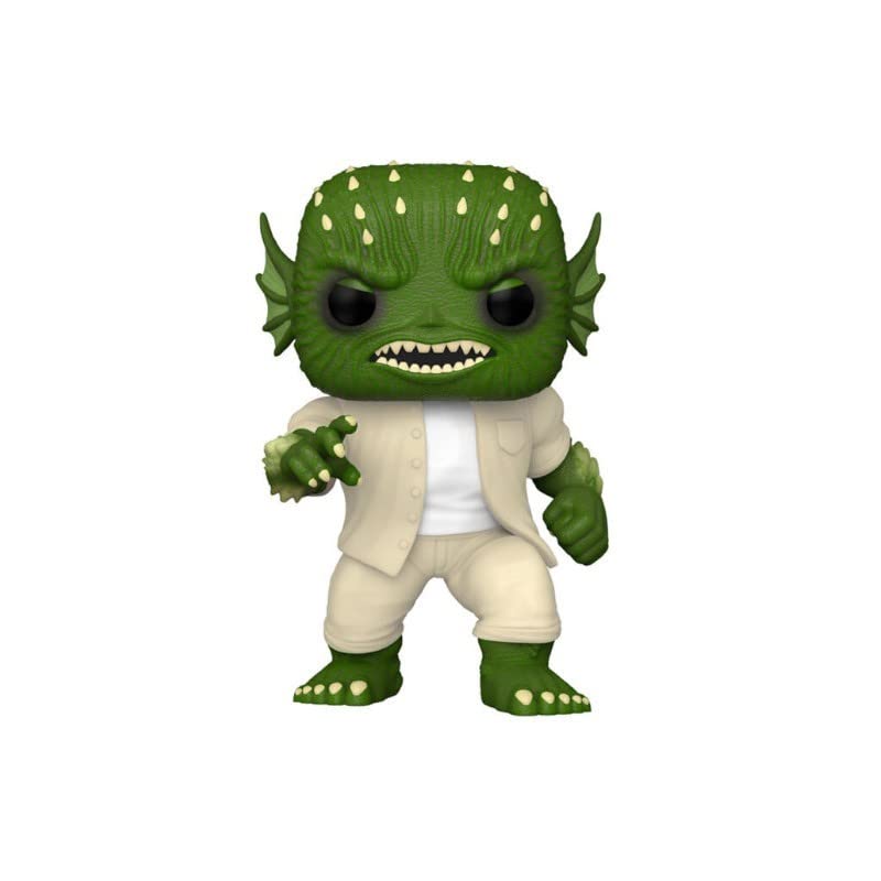 Standing vinyl figure, green spiky head monster with white tank top and pants