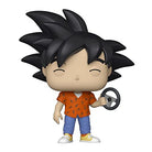 Vinyl Goku figure with closed eyes, orange top, blue pants, holding steering wheel