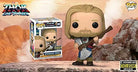 Vinyl Thor figure standing with hammer raised, blond hair, blue outfit; boxed set.