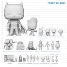 Funko Pop! product size guide chart with multiple figure silhouettes