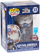 Boxed Captain America Funko POP art series figure in white mask and red/blue suit