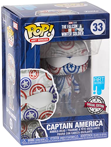 Boxed Captain America Funko POP art series figure in white mask and red/blue suit