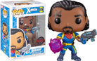 Funko Pop vinyl toy figure in blue and yellow suit holding a gray blaster