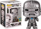 Iron Bob vinyl figure front view, metallic helmet and blue chest light