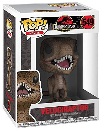 Velociraptor vinyl figure in display box, open jaws and yellow eyes