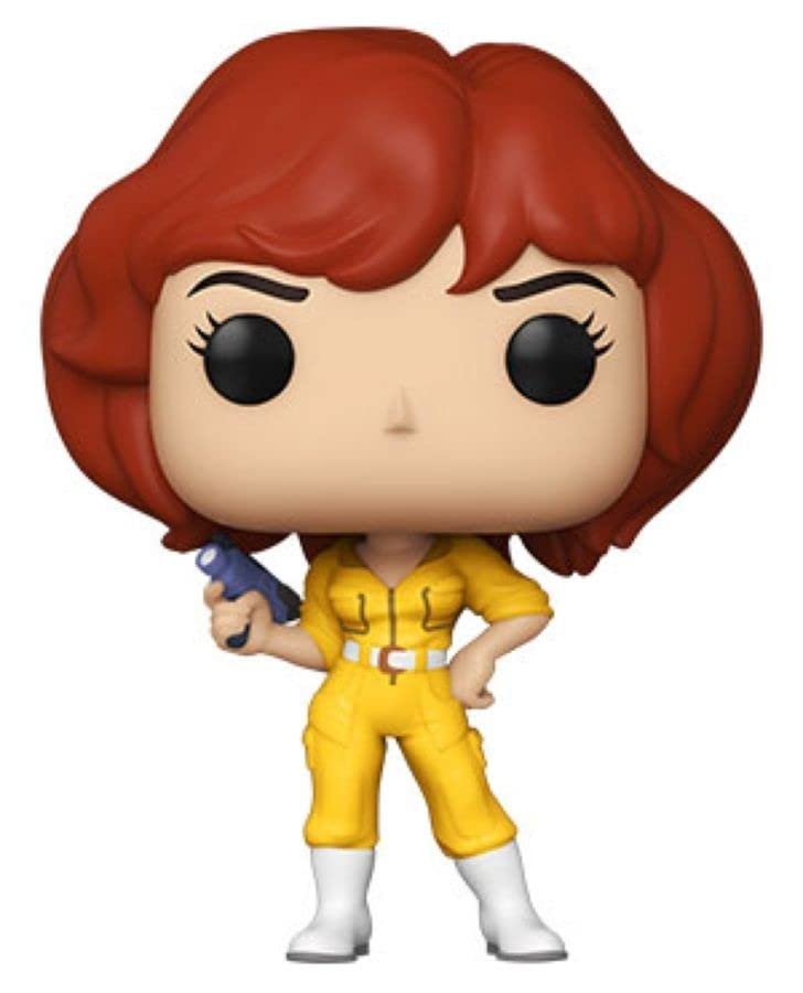 Funko April O'Neil Pop figure in yellow suit with red bob hair, standing