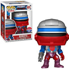 Roboto vinyl collectible figure with gray head, red armor, blue accents, purple boots