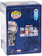 Boxed Captain America Funko POP art series packaging with character in red/blue pattern suit