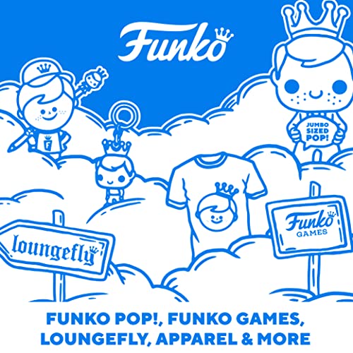 Funko fun cartoon graphic with “FUNKO POP, FUNKO GAMES, LOUNGEFLY” text