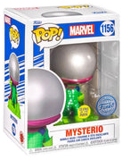 Glow-in-the-dark Mysterio action figure in box; silver helmet, green suit, magenta cape