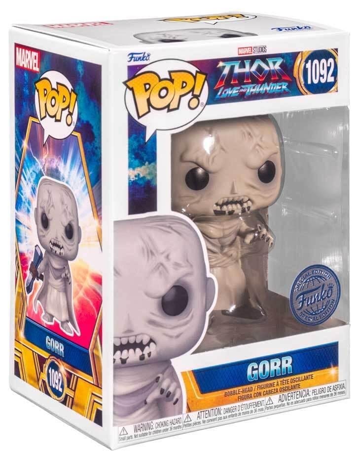 Boxed Gorr Funko POP! vinyl figure with hammer, skull-like grin, in clear window